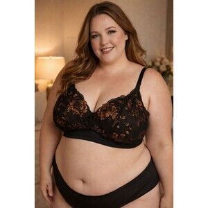 Torrid Curve Bralette Lace Black Bronze Floral Longline Wireless Sexy Soft